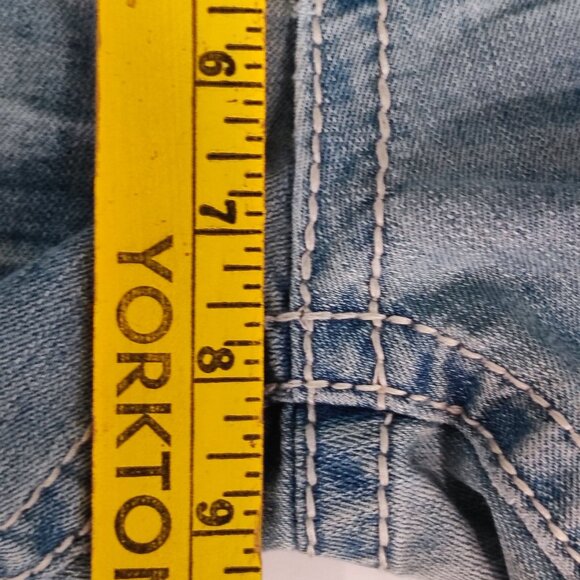 Premiere by rue21 jeans hard washed distressed ripped blue women's size 7/8 R - Picture 14 of 15